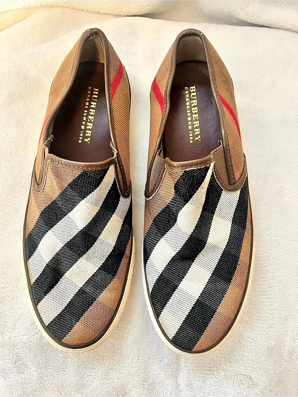 Burberry Vintage Check Canvas Slip-On Sneakers Striped Slip-On Sneakers in Brown